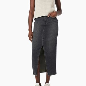 Hudson Denim Reconstructed Maxi skirt five pocket front slit black pearl grey 31